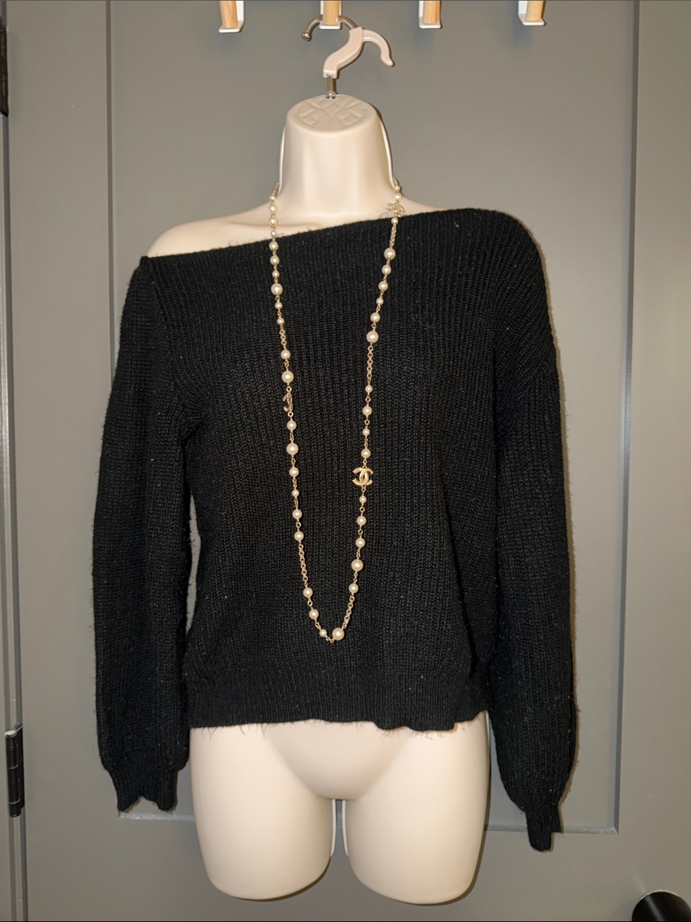SHEIN Black Off-Shoulder Knit Sweater